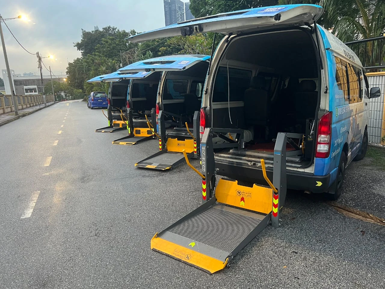 Multicare vans with hydraulic wheelchair lifts lowered
