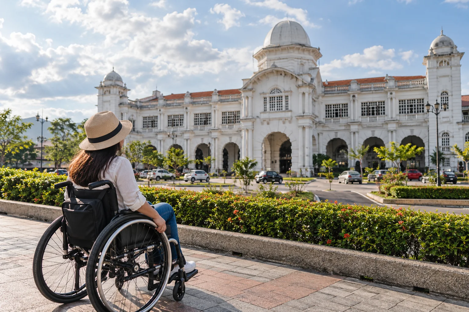 Wheelchair tourist at Ipoh Railway Station, Perak
